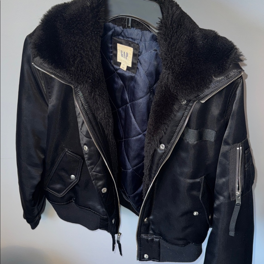 Gap Shiny Black Bomber Jacket - image 7